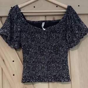 Anthropologie Black and White Smocked Blouse